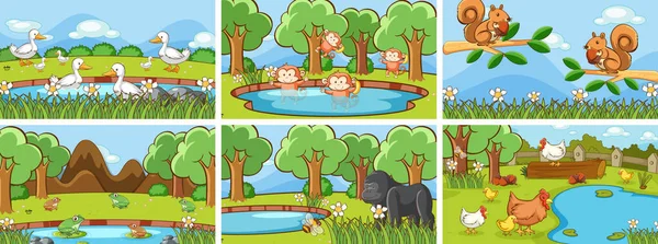 Escenas de fondo de animales en la naturaleza — Vector de stock