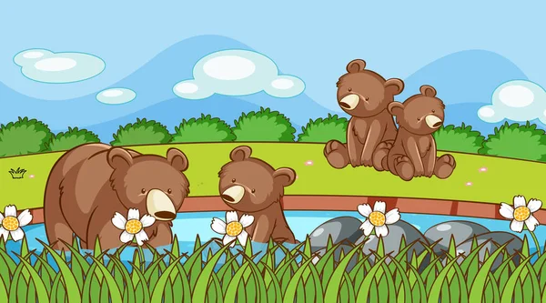 Scene with grizzly bears in garden — Stock Vector