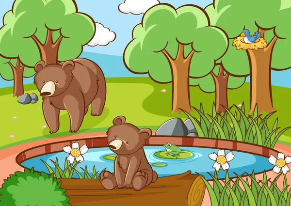 Scena z niedźwiedziami grizzly w lesie — Wektor stockowy