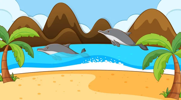 Szene mit Delphin im Meer — Stockvektor