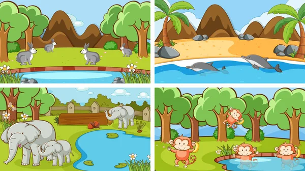 Escenas de fondo de animales en la naturaleza — Vector de stock