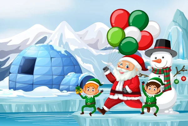 Christmas scene with Santa and elves — 图库矢量图片