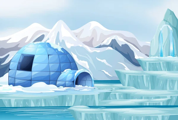 Scène de fond avec igloo sur glace — Image vectorielle