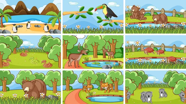 Escenas de fondo de animales en la naturaleza — Vector de stock