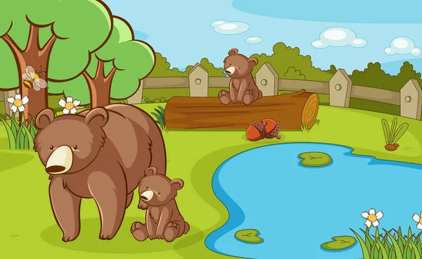 Escena con osos pardos en el parque — Vector de stock