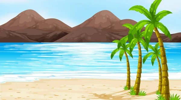 Scène avec des cocotiers sur la plage — Image vectorielle