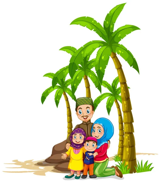 Muslim family under the tree — 图库矢量图片