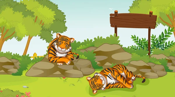 Scene with two sad tigers in the park — Stock Vector