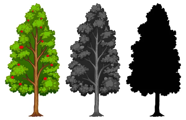 Set di diversi alberi in stile — Vettoriale Stock