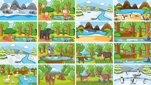 Escenas de fondo de animales en la naturaleza — Vector de stock