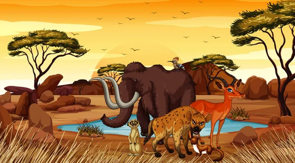 Szene mit Tieren im Wüstenfeld — Stockvektor