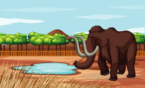 Szene mit wolligem Mammut auf dem Feld — Stockvektor