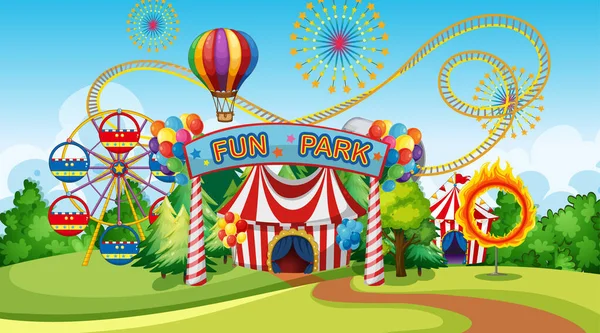 Fun park with ferris wheel — 图库矢量图片