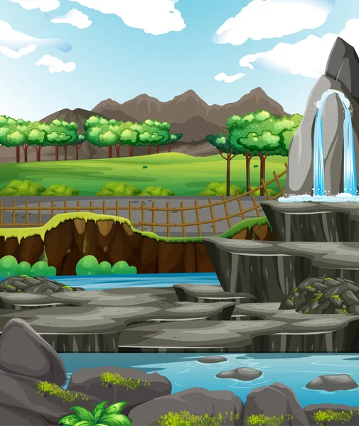 Achtergrond scene met water en rotsen — Stockvector