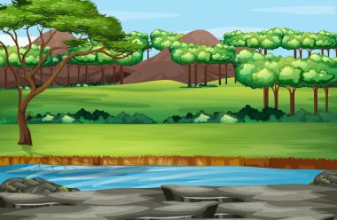 Parkta çok ağaç ile sahne