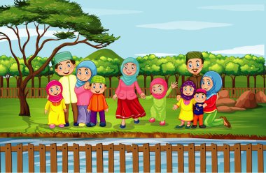 Parkta eğlenen aile sahnesi