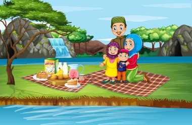 Parkta aile pikniği sahnesi