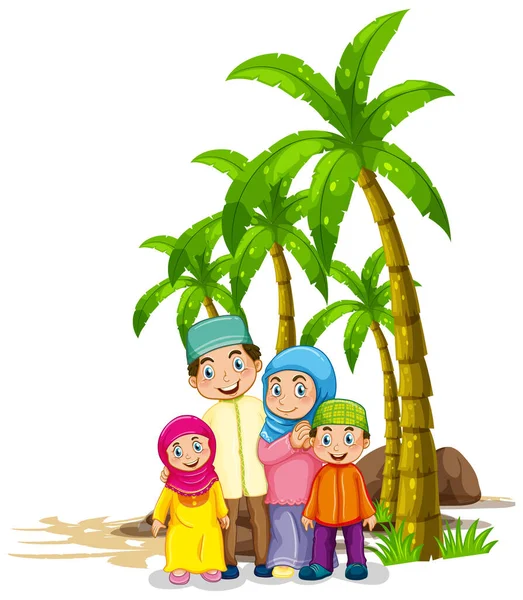 Muslim family under the tree — Stock Vector