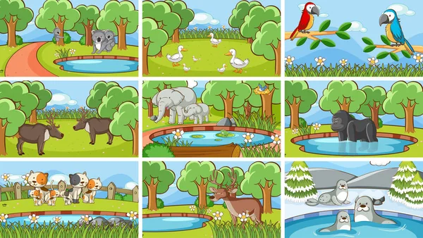 Escenas de fondo de animales en la naturaleza — Vector de stock