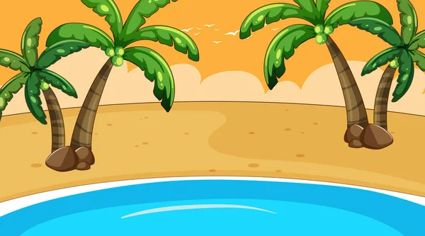 Сцена с кокосовыми пальмами на пляже — стоковый вектор