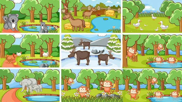 Escenas de fondo de animales en la naturaleza — Vector de stock