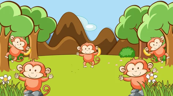 Scene with monkeys in the park — Stock Vector