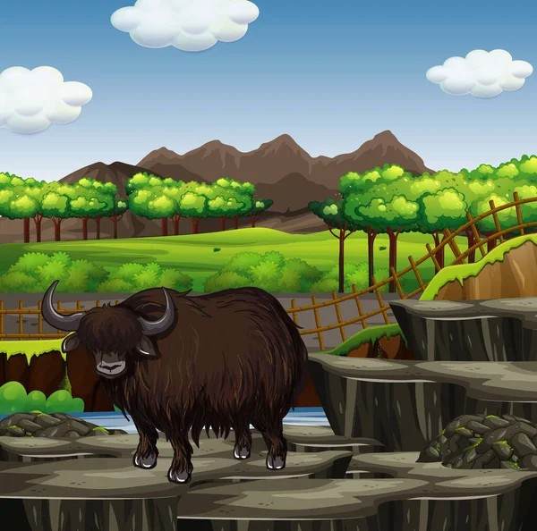 Сцена с буйволом в лесу — стоковый вектор