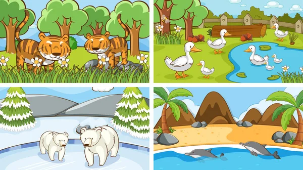 Escenas de fondo de animales en la naturaleza — Vector de stock