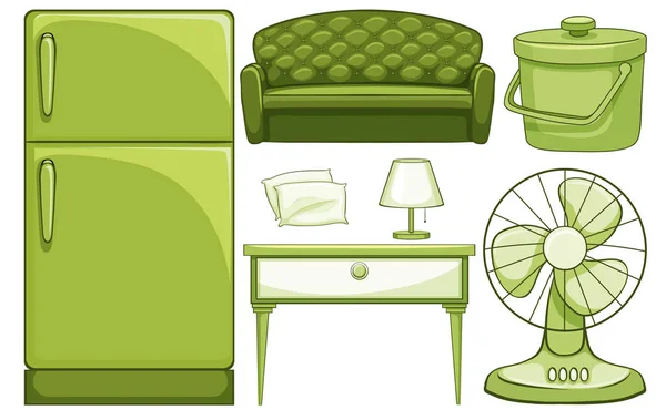 Household furnitures in green — Stock Vector