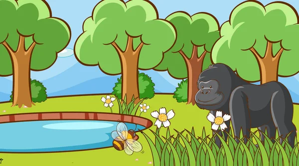 Jelenet gorillával az erdőben — Stock Vector