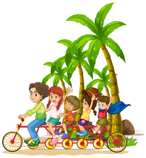 Rodinná jízda na tandemovém kole na pláži — Stockový vektor