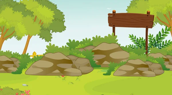 Parkta ahşap tabelalı arka plan sahnesi