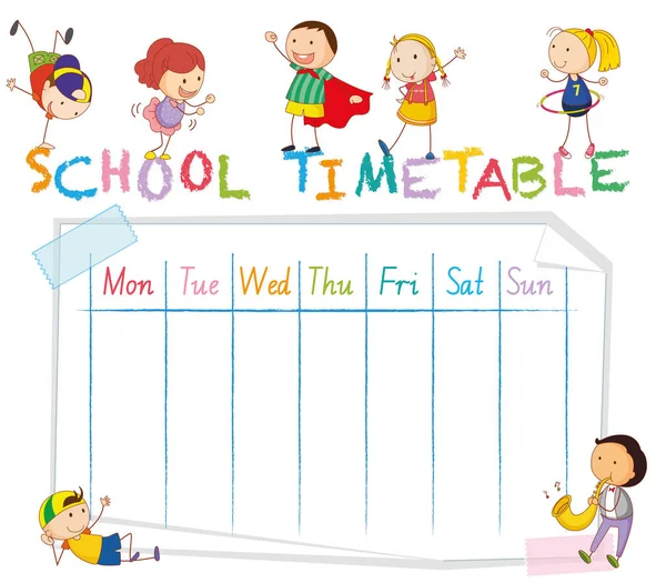 Horario escolar con niños garabatos — Archivo Imágenes Vectoriales