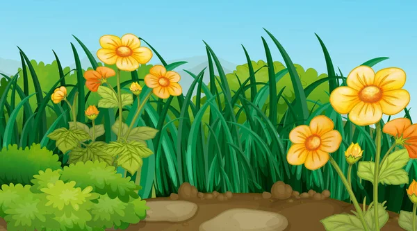 Çiçek Bahçe ile arka plan sahne — Stok Vektör