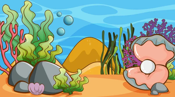 Scène avec algues et perles sous l'eau — Image vectorielle