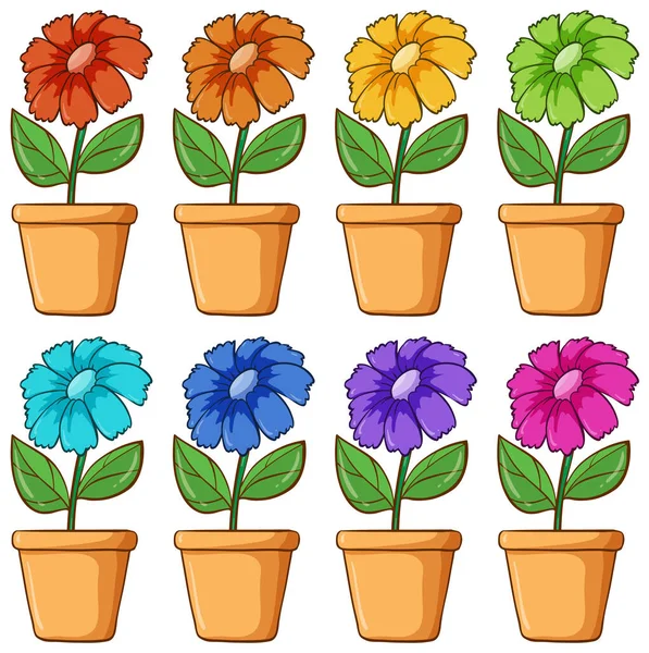 Set isolato di fiori in diversi colori — Vettoriale Stock