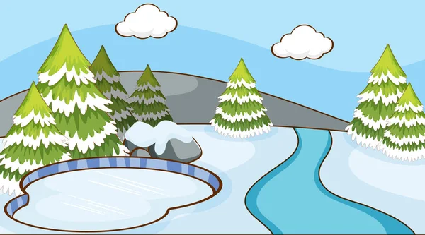 Scéna s borovicemi ve sněhu — Stockový vektor