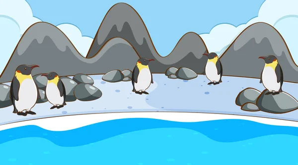 Escena con pingüinos sobre hielo — Vector de stock