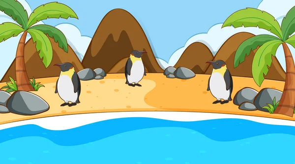 Scene with penguins on the beach ストックベクター