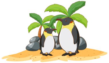 Beyaz arka plan üzerinde penguenler