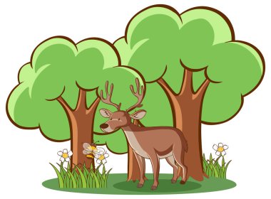 Ormanda geyik beyaz arka planda