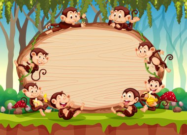 Ormanda sevimli maymunlarla sınır şablonu tasarımı