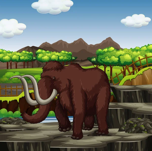 Parktaki tüylü mamut. — Stok Vektör