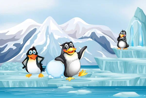 Escena con pingüinos sobre hielo — Vector de stock