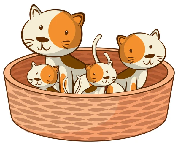 Cats in basket on white background — Stock Vector