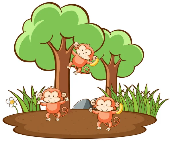 Scene with cute monkeys in forest — Stock Vector