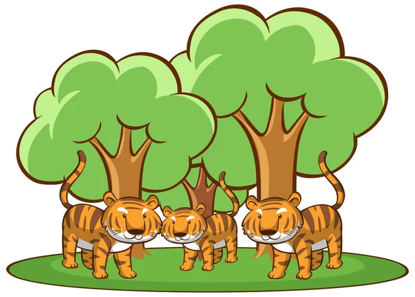 Isolated picture of tigers in forest — Stock Vector