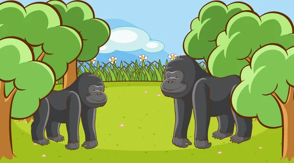 Szene mit zwei Gorillas im Wald — Stockvektor