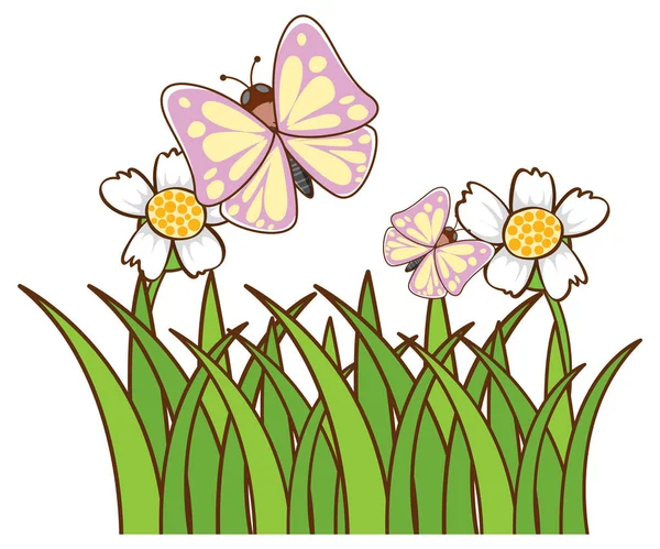 Butterflies in garden on white background — Stock Vector