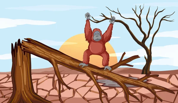 Deforestation scene with chimpanzee — 스톡 벡터